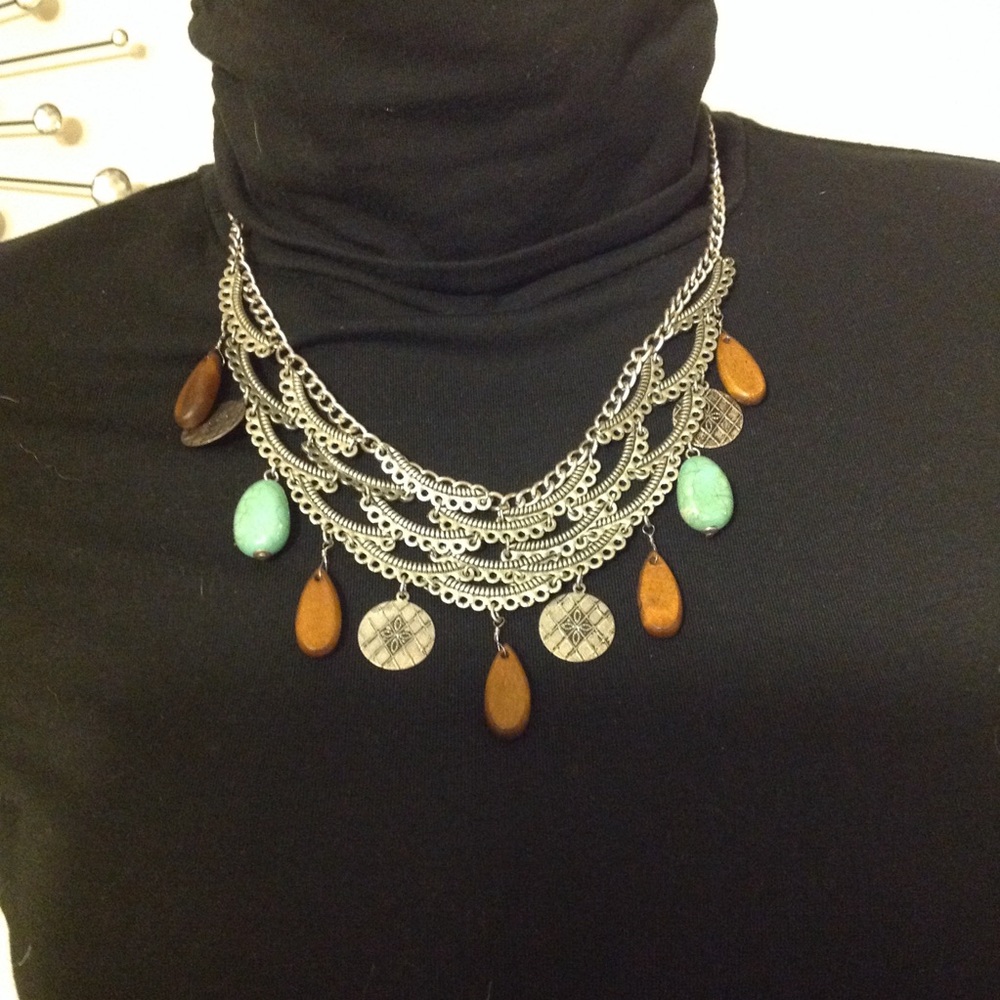 Boho Silvertone Drop Necklace